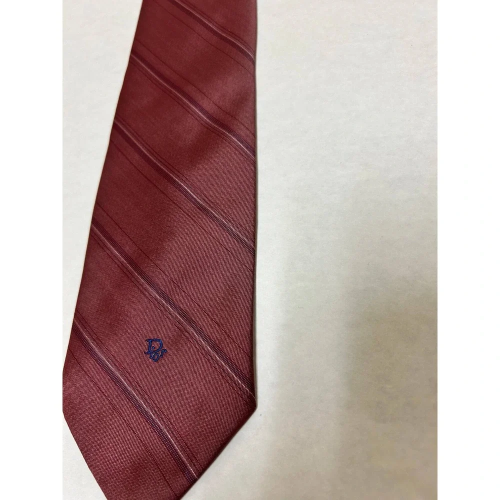 Christian Dior Tie Mens One Size Red‎ Stripe Silk Blend Designer Classic Repp